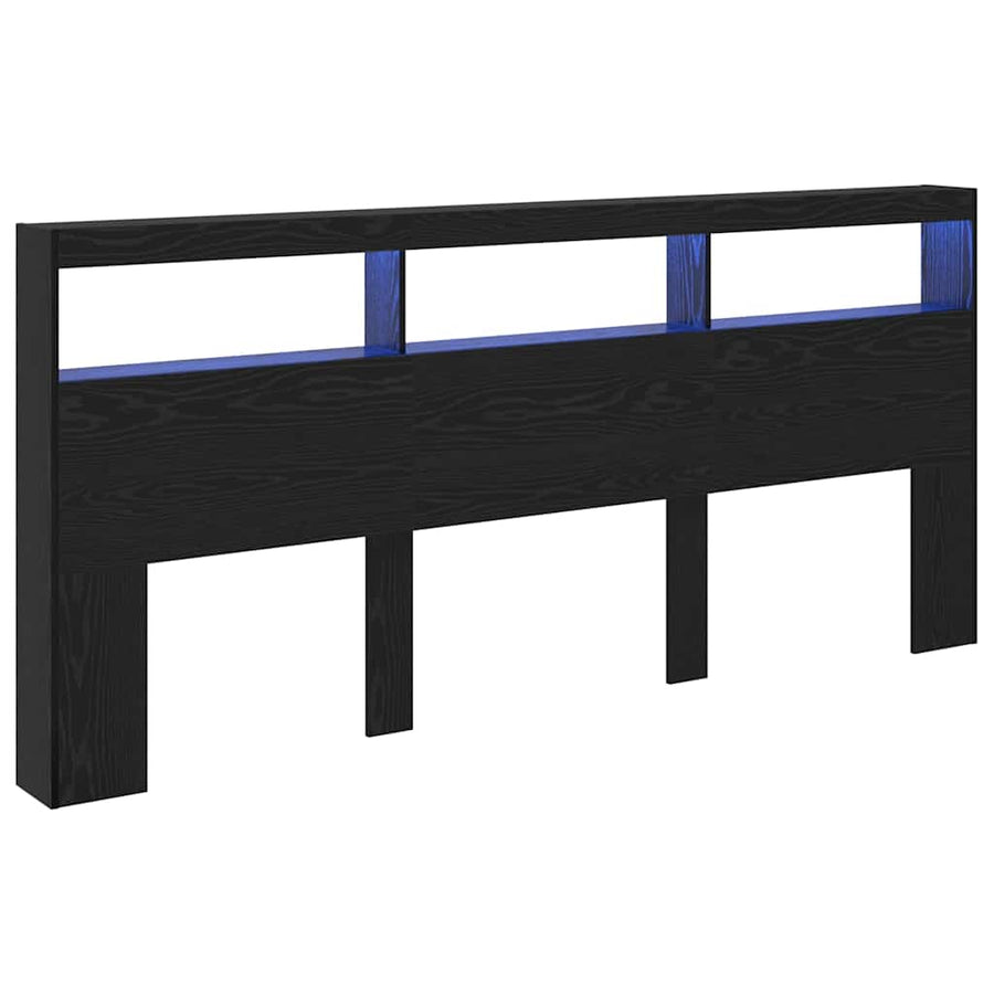 Hoofdbord met plank Zwart Eiken 220 x 17 x 102 cm Bewerkt hout
