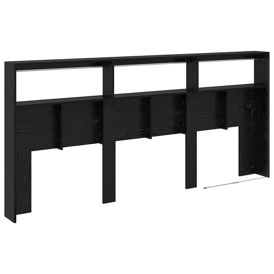 Hoofdbord met plank Zwart Eiken 220 x 17 x 102 cm Bewerkt hout