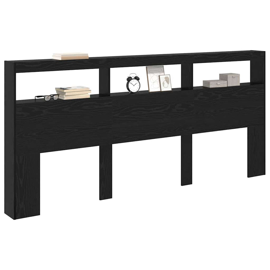 Hoofdbord met plank Zwart Eiken 220 x 17 x 102 cm Bewerkt hout