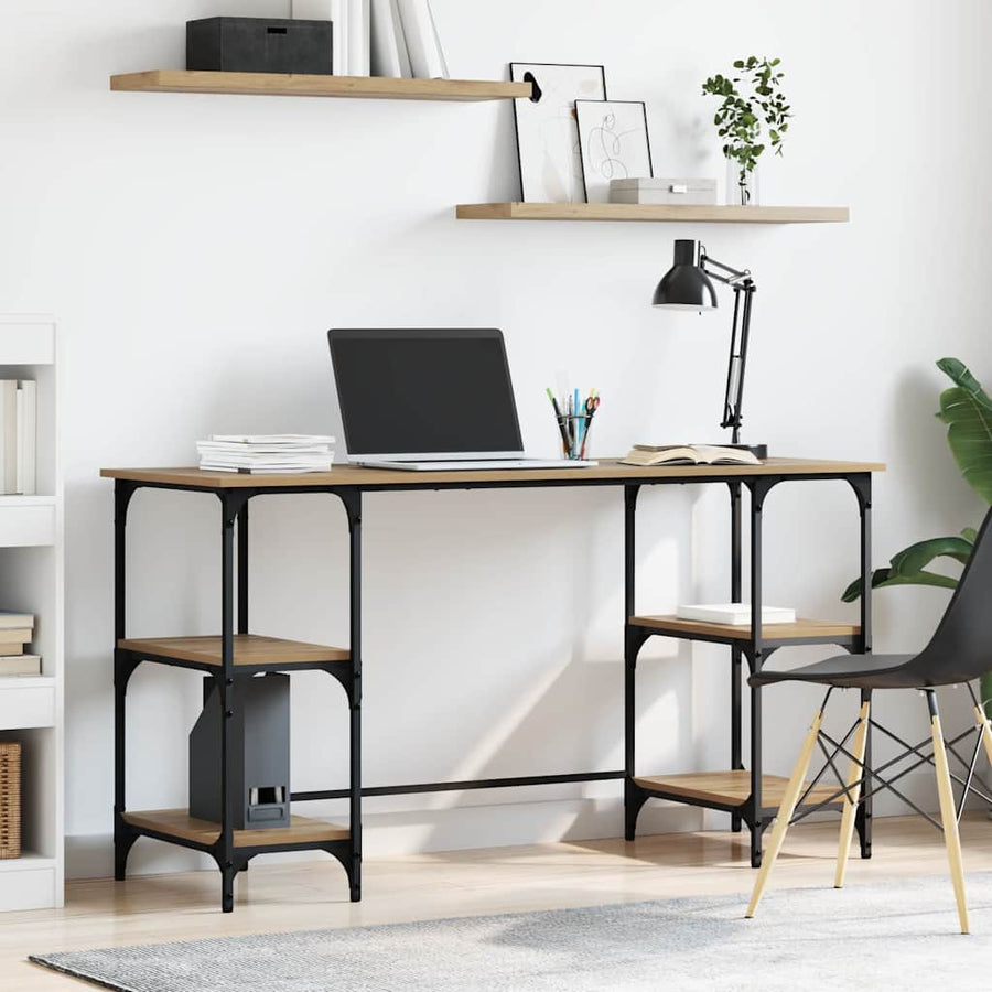 Bureau met plank Artisan Eiken 140 x 50 x 75 cm Bewerkt hout