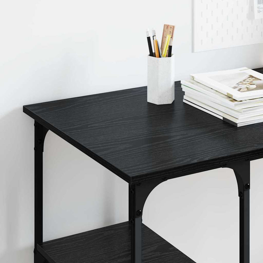 Bureau met plank Zwart Eiken 140 x 50 x 75 cm Bewerkt hout