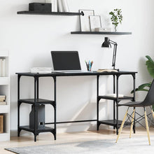 Bureau met plank Zwart Eiken 140 x 50 x 75 cm Bewerkt hout