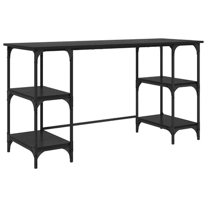 Bureau met plank Zwart Eiken 140 x 50 x 75 cm Bewerkt hout