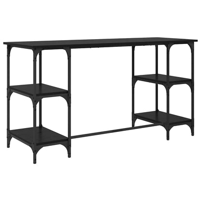 Bureau met plank Zwart Eiken 140 x 50 x 75 cm Bewerkt hout