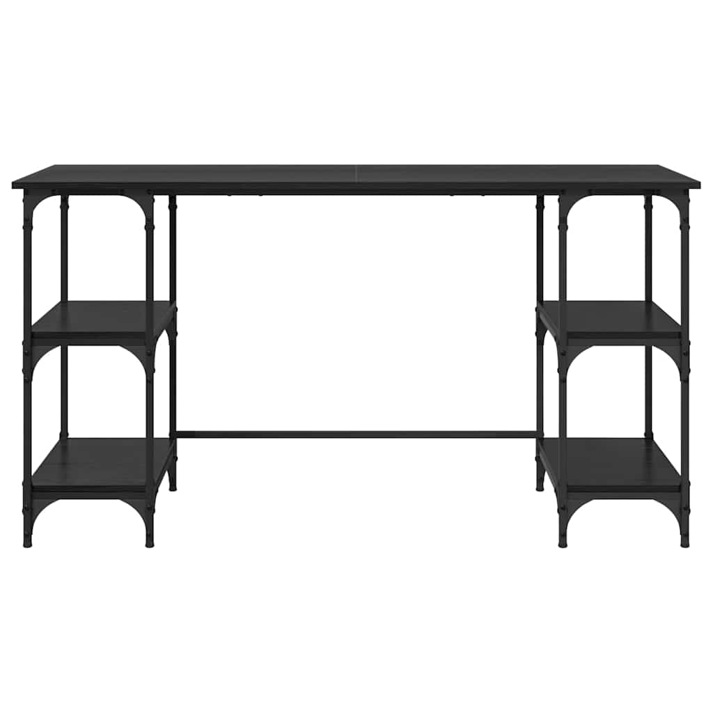 Bureau met plank Zwart Eiken 140 x 50 x 75 cm Bewerkt hout