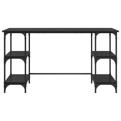 Bureau met plank Zwart Eiken 140 x 50 x 75 cm Bewerkt hout