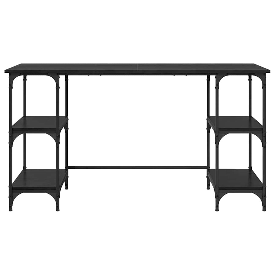 Bureau met plank Zwart Eiken 140 x 50 x 75 cm Bewerkt hout