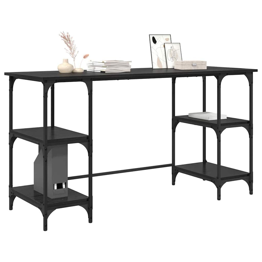 Bureau met plank Zwart Eiken 140 x 50 x 75 cm Bewerkt hout
