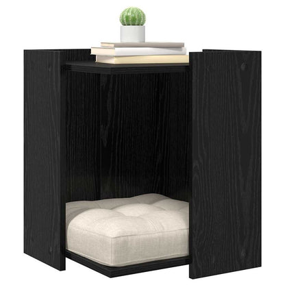 Kattenbak Omheining Zwart Eiken 42 x 42 x 51 cm Bewerkt hout