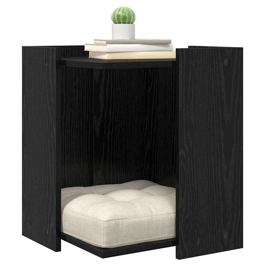 Kattenbak Omheining Zwart Eiken 42 x 42 x 51 cm Bewerkt hout