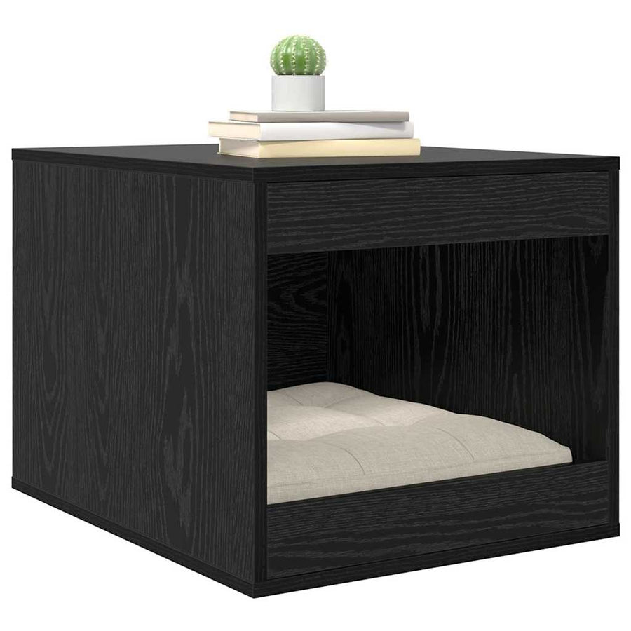 Kattenbak Omheining Zwart Eiken 47 x 59 x 42 cm Bewerkt hout