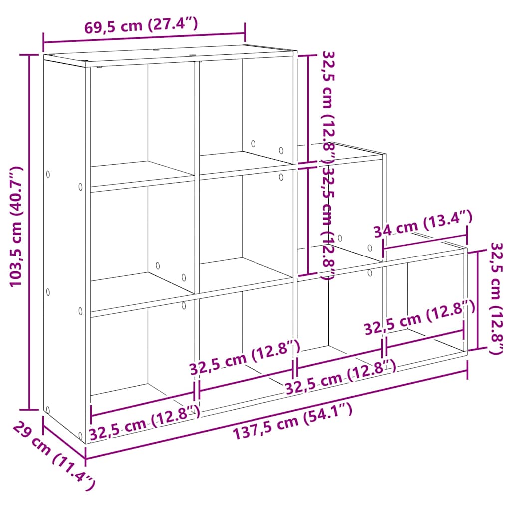 Kamerscherm Boekenkast Zwart Eiken 137,5 x 29 x 103,5 cm