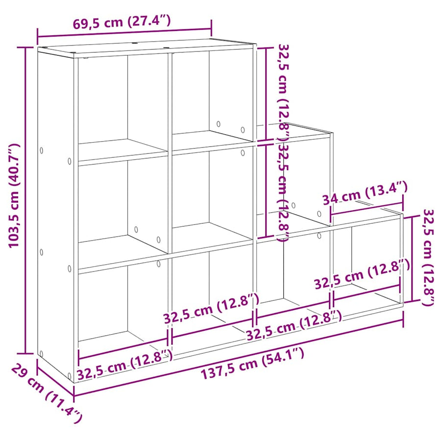 Kamerscherm Boekenkast Zwart Eiken 137,5 x 29 x 103,5 cm