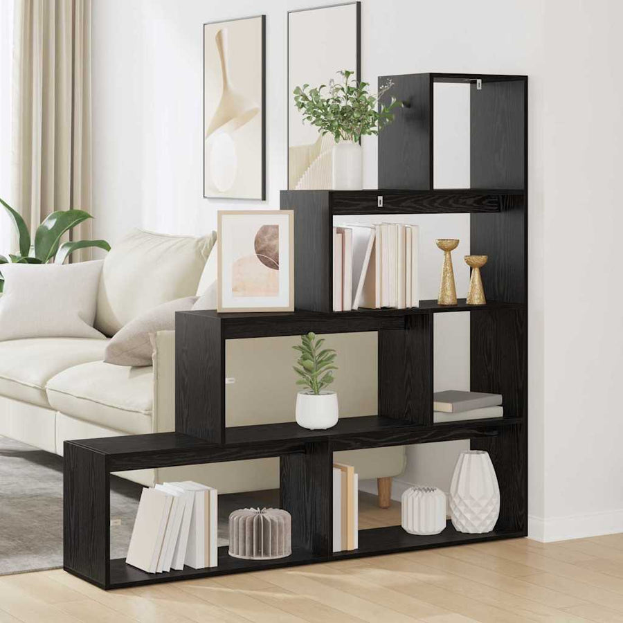 Kamerscherm Boekenkast Zwart Eiken 143,5 x 29 x 143,5 cm