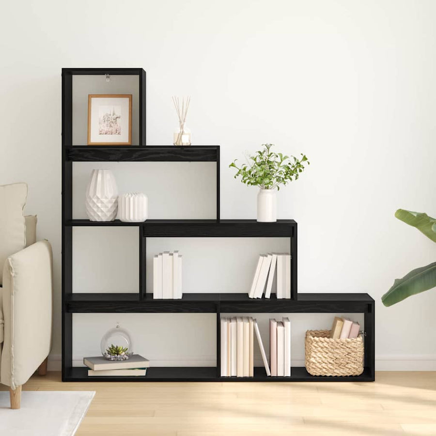 Kamerscherm Boekenkast Zwart Eiken 143,5 x 29 x 143,5 cm