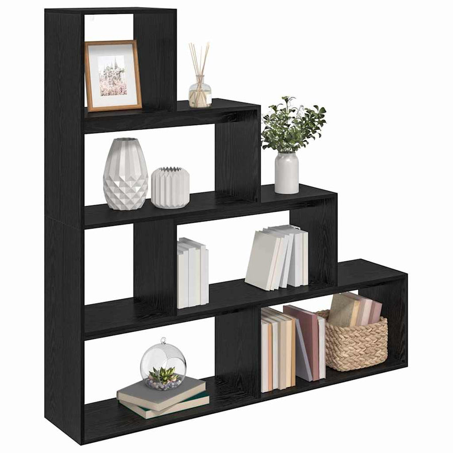Kamerscherm Boekenkast Zwart Eiken 143,5 x 29 x 143,5 cm