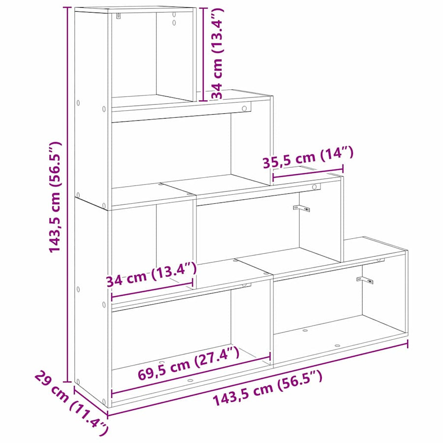Kamerscherm Boekenkast Zwart Eiken 143,5 x 29 x 143,5 cm
