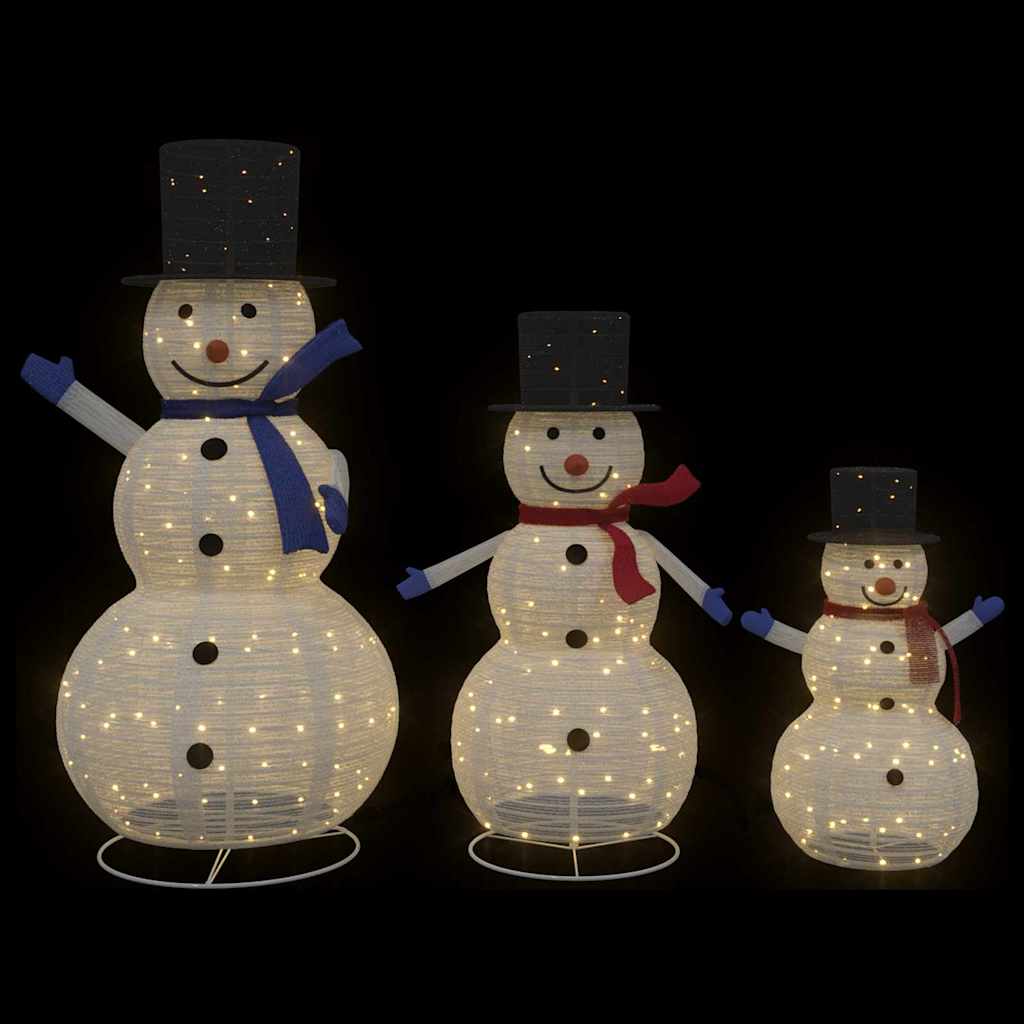 Kerst Sneeuwpop Familie 3 pcs Warmwit 81 x 60 x 125 cm Stof