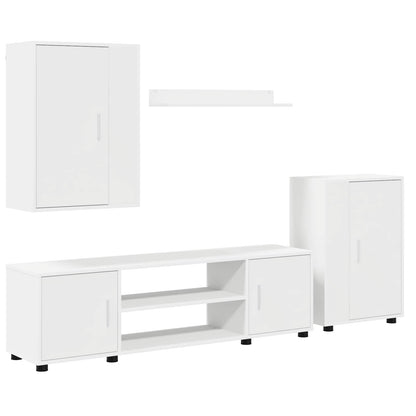 Tv-meubelset Wandgemonteerd 4 pcs Wit Bewerkt hout