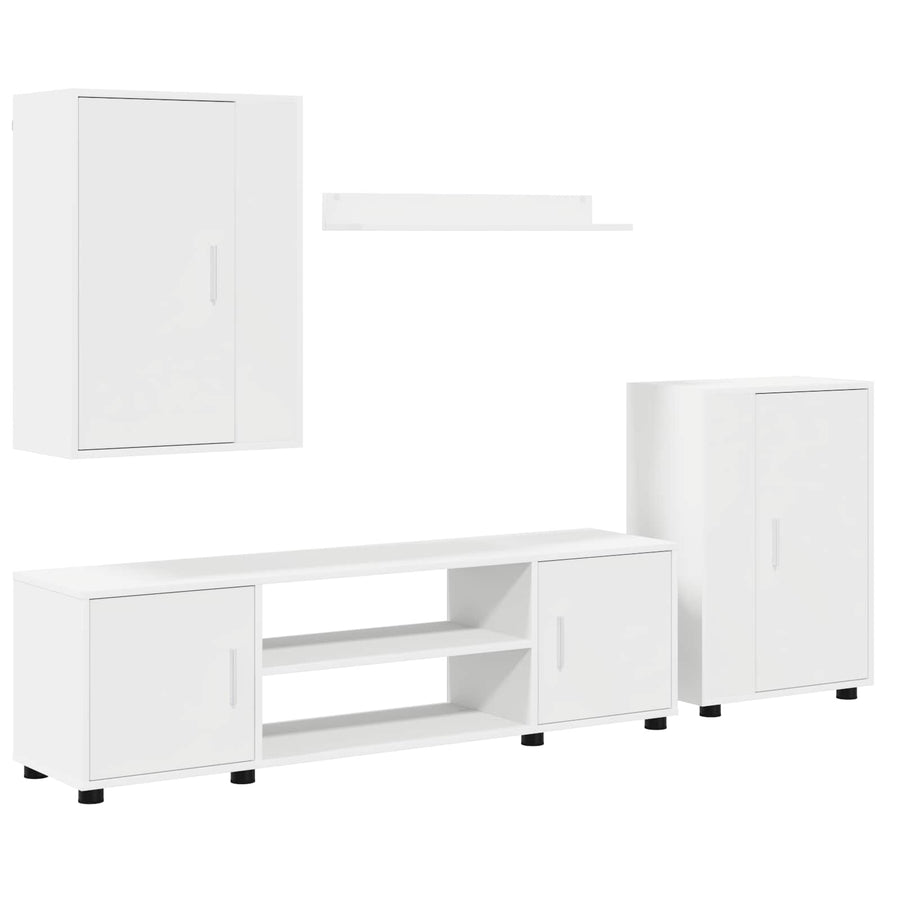 Tv-meubelset Wandgemonteerd 4 pcs Wit Bewerkt hout