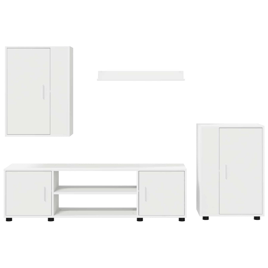 Tv-meubelset Wandgemonteerd 4 pcs Wit Bewerkt hout