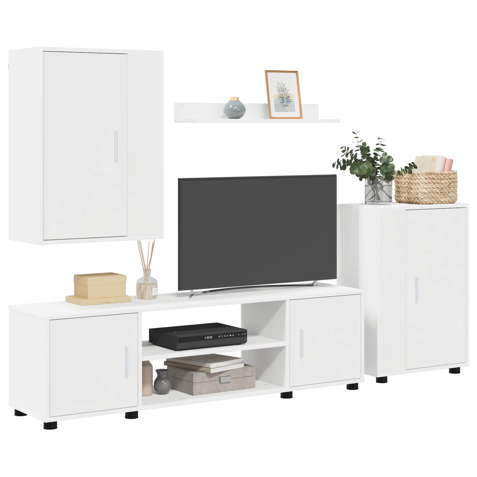 Tv-meubelset Wandgemonteerd 4 pcs Wit Bewerkt hout