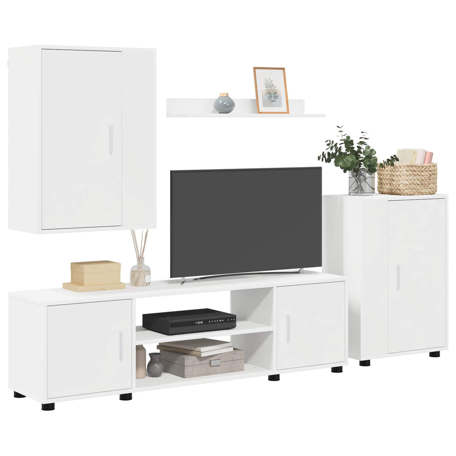 Tv-meubelset Wandgemonteerd 4 pcs Wit Bewerkt hout
