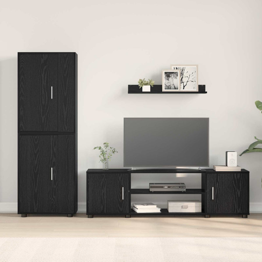 Tv-meubelset Wandgemonteerd 4 pcs Zwart Eiken Bewerkt hout