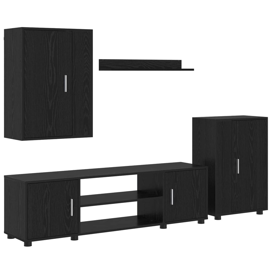 Tv-meubelset Wandgemonteerd 4 pcs Zwart Eiken Bewerkt hout