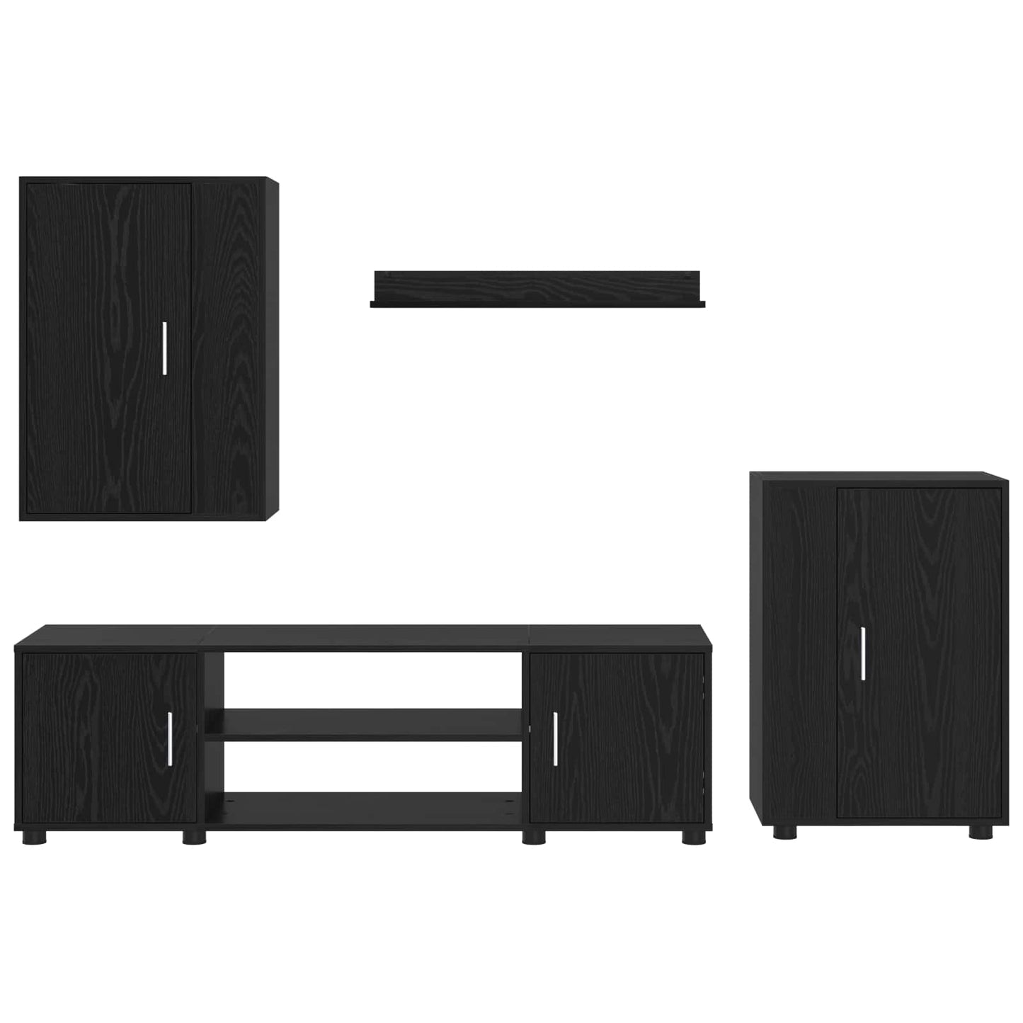 Tv-meubelset Wandgemonteerd 4 pcs Zwart Eiken Bewerkt hout
