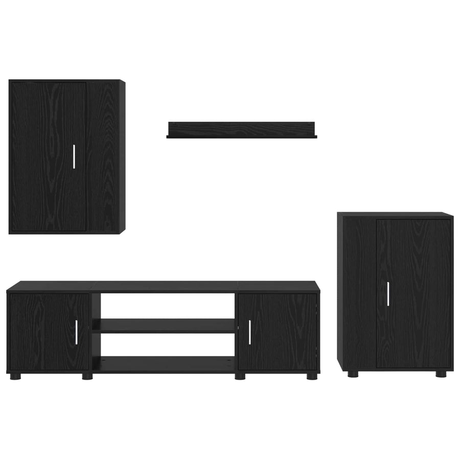 Tv-meubelset Wandgemonteerd 4 pcs Zwart Eiken Bewerkt hout