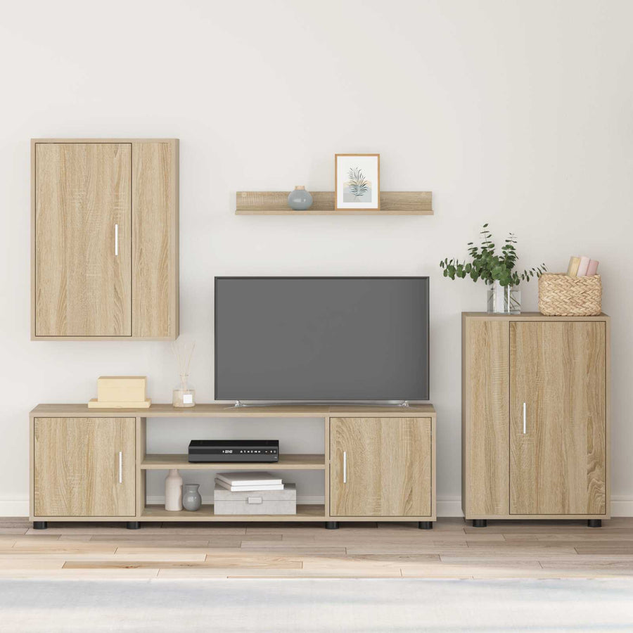 Tv-meubelset Wandgemonteerd 4 pcs Sonoma Eiken Bewerkt hout