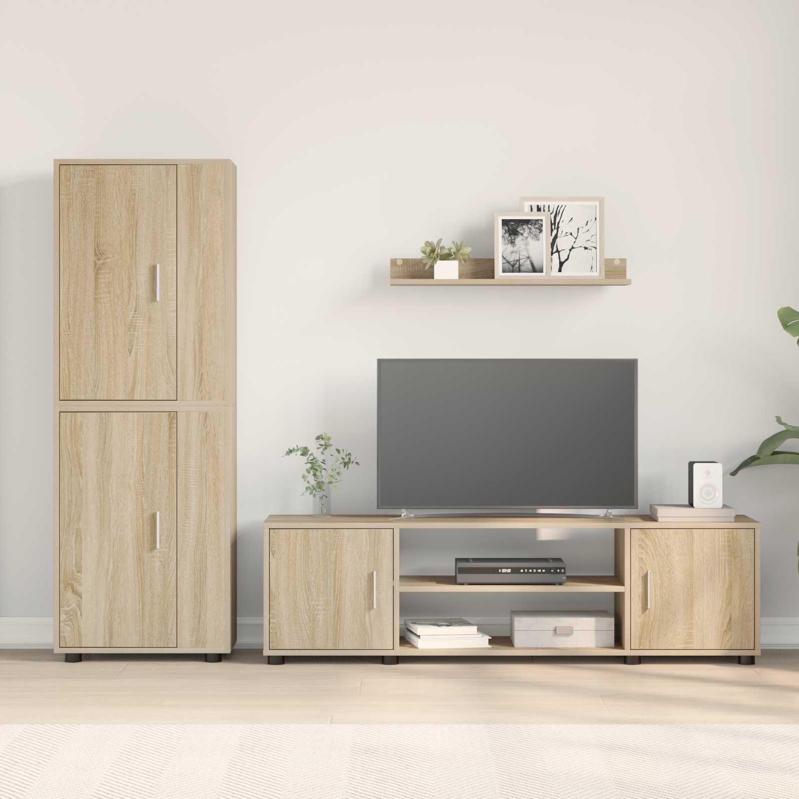Tv-meubelset Wandgemonteerd 4 pcs Sonoma Eiken Bewerkt hout