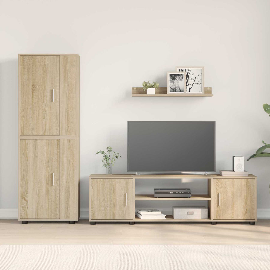 Tv-meubelset Wandgemonteerd 4 pcs Sonoma Eiken Bewerkt hout