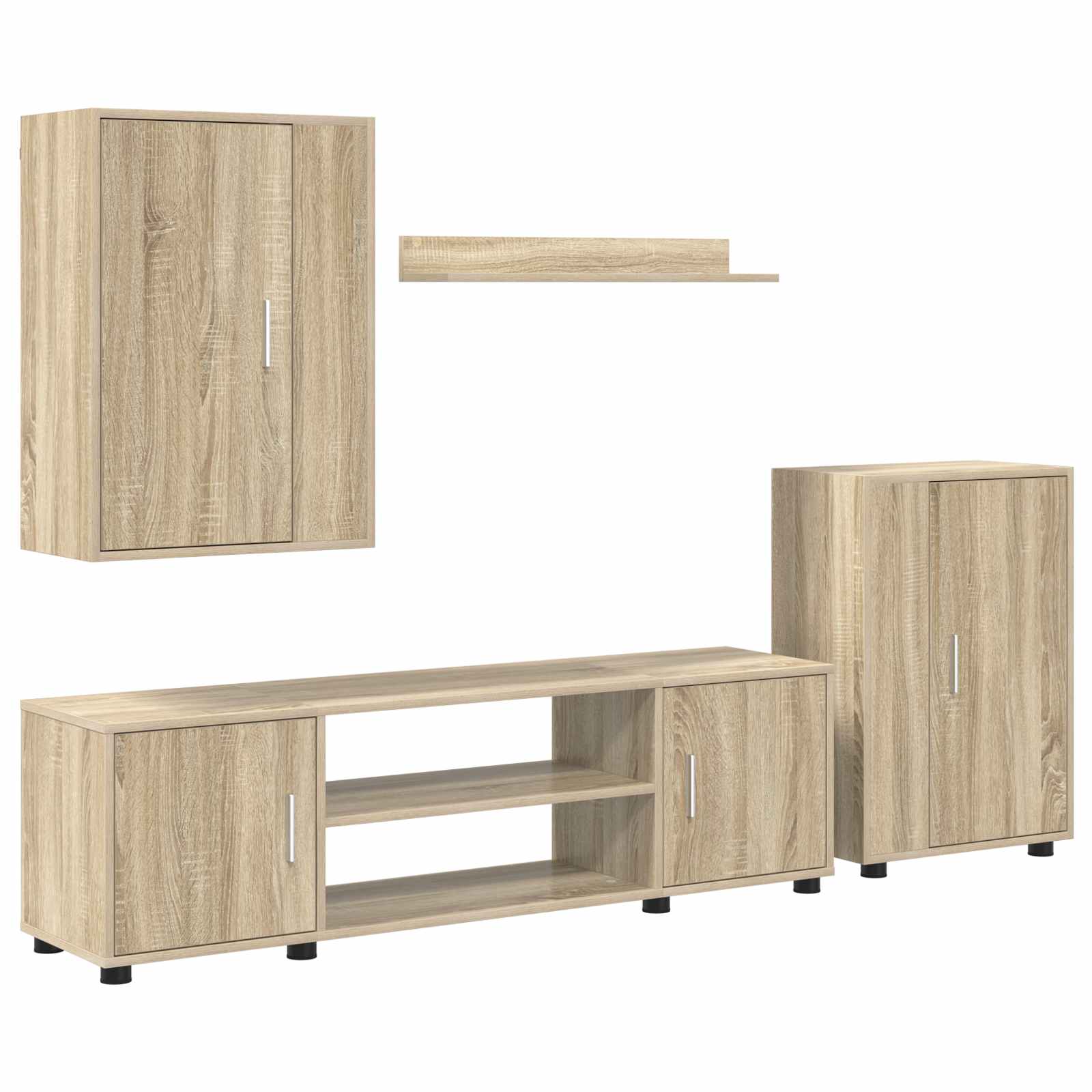 Tv-meubelset Wandgemonteerd 4 pcs Sonoma Eiken Bewerkt hout