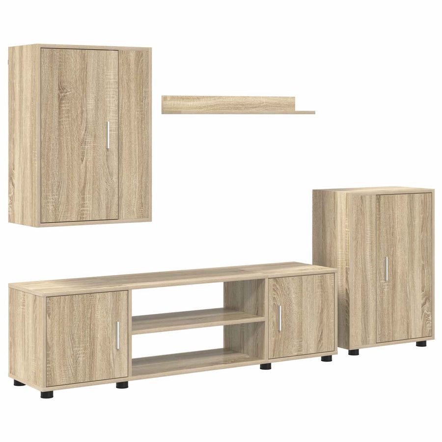 Tv-meubelset Wandgemonteerd 4 pcs Sonoma Eiken Bewerkt hout