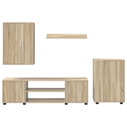 Tv-meubelset Wandgemonteerd 4 pcs Sonoma Eiken Bewerkt hout