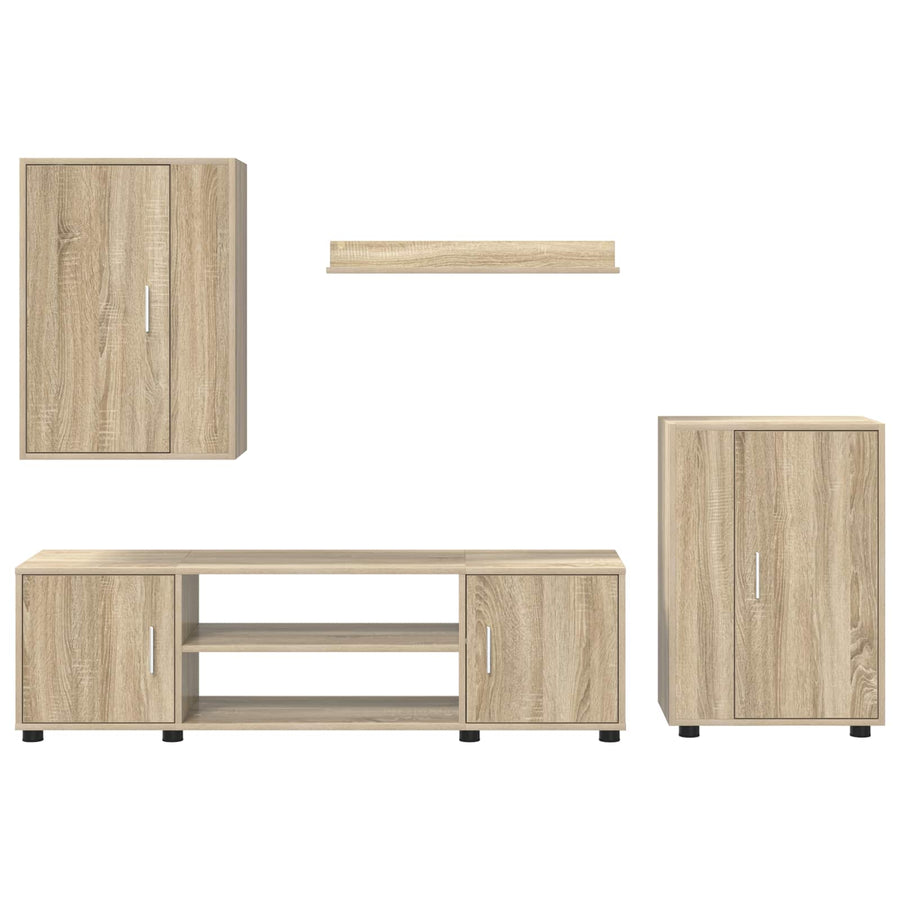Tv-meubelset Wandgemonteerd 4 pcs Sonoma Eiken Bewerkt hout