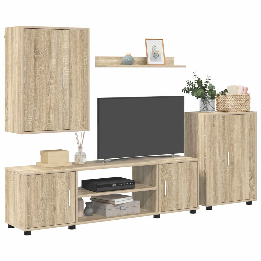 Tv-meubelset Wandgemonteerd 4 pcs Sonoma Eiken Bewerkt hout