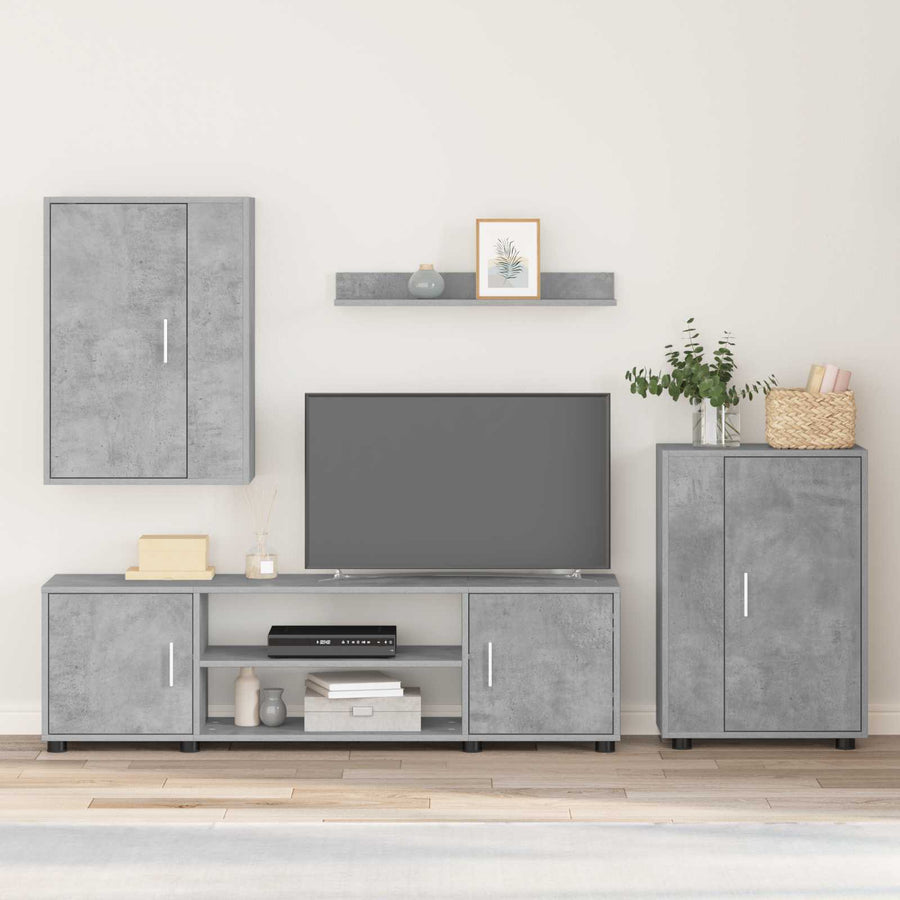 Tv-meubelset Wandgemonteerd 4 pcs Beton Grijs Bewerkt hout