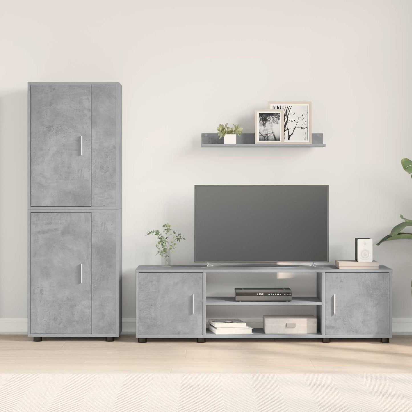 Tv-meubelset Wandgemonteerd 4 pcs Beton Grijs Bewerkt hout