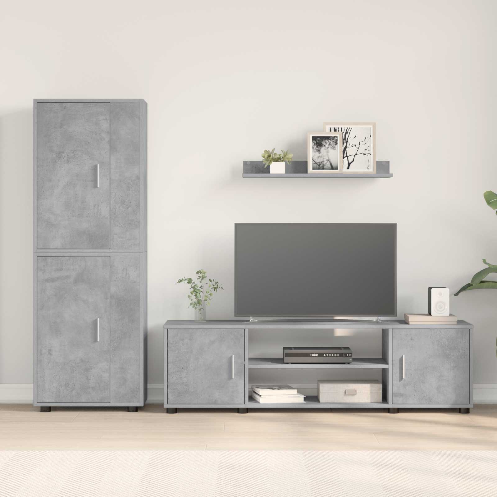 Tv-meubelset Wandgemonteerd 4 pcs Beton Grijs Bewerkt hout