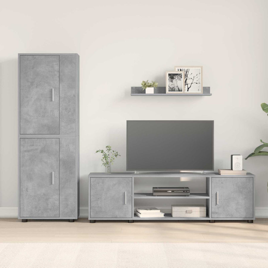 Tv-meubelset Wandgemonteerd 4 pcs Beton Grijs Bewerkt hout