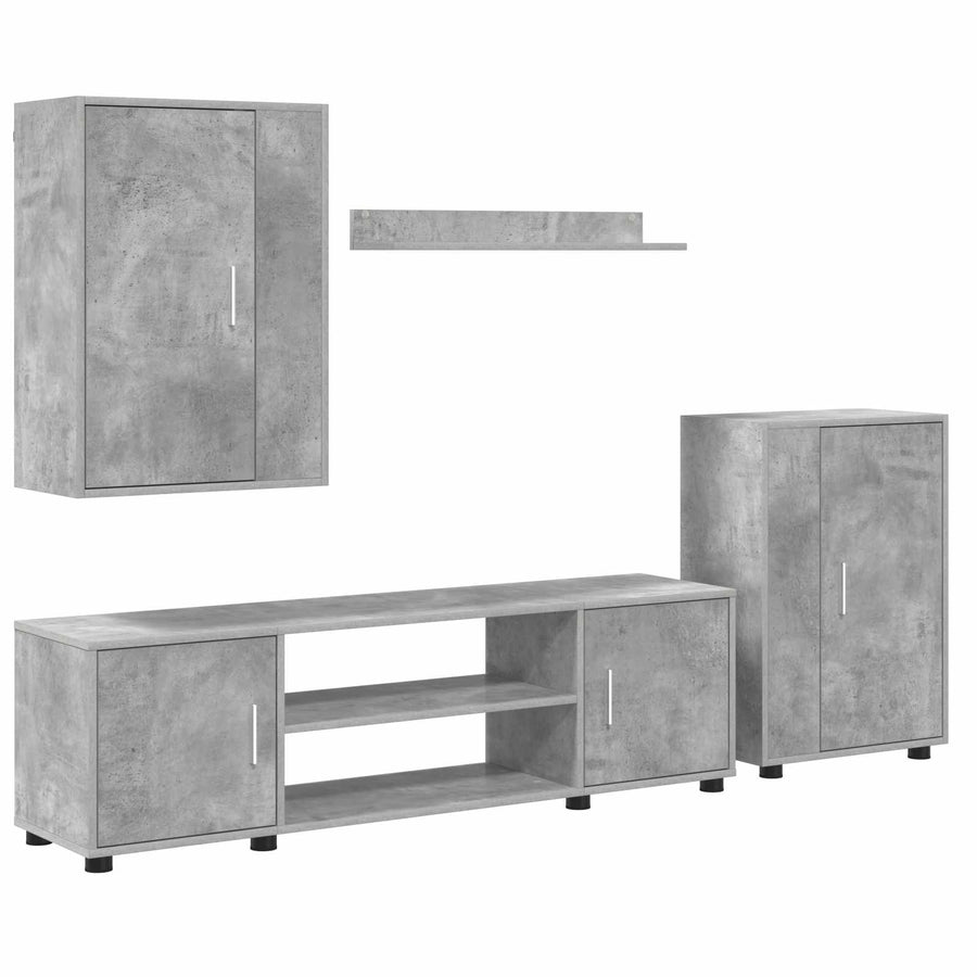 Tv-meubelset Wandgemonteerd 4 pcs Beton Grijs Bewerkt hout
