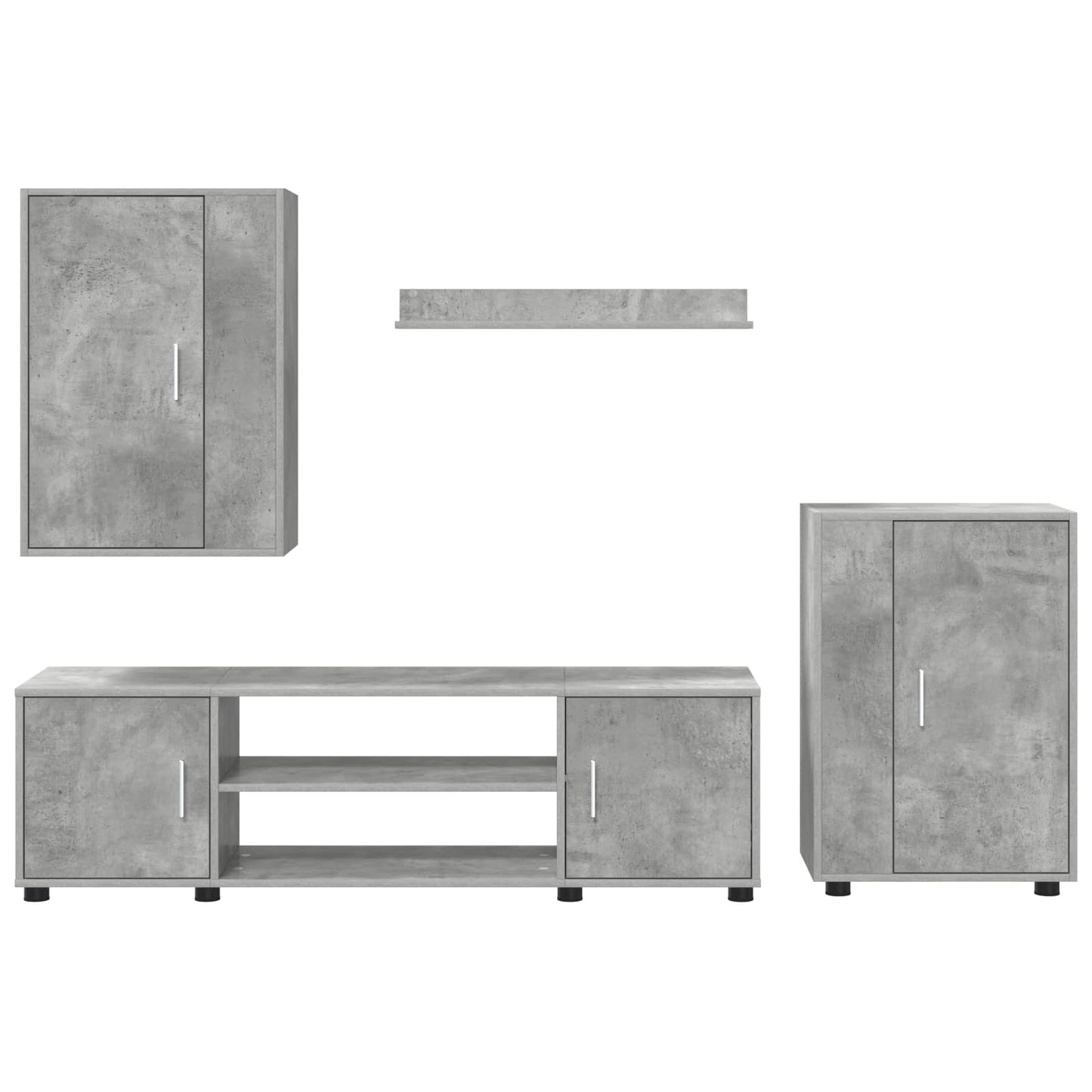 Tv-meubelset Wandgemonteerd 4 pcs Beton Grijs Bewerkt hout