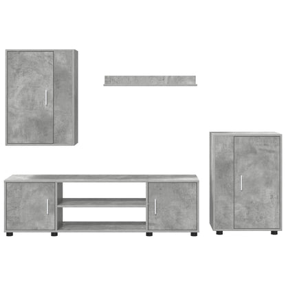 Tv-meubelset Wandgemonteerd 4 pcs Beton Grijs Bewerkt hout