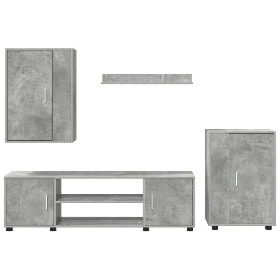 Tv-meubelset Wandgemonteerd 4 pcs Beton Grijs Bewerkt hout