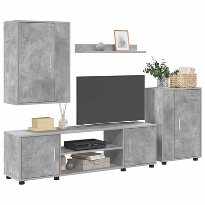 Tv-meubelset Wandgemonteerd 4 pcs Beton Grijs Bewerkt hout