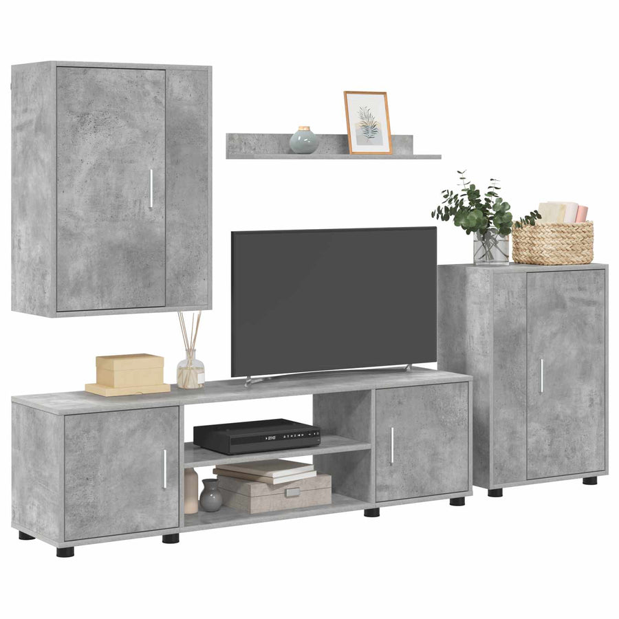 Tv-meubelset Wandgemonteerd 4 pcs Beton Grijs Bewerkt hout