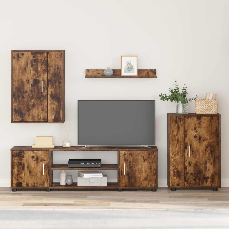 Tv-meubelset Wandgemonteerd 4 pcs Gerookt Eiken Bewerkt hout